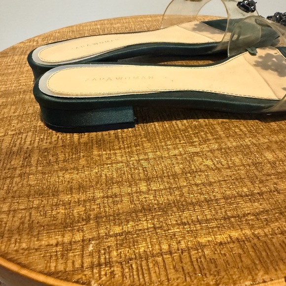 Zara Black and Green Embellished Slide Sandals - Picture 3 of 4